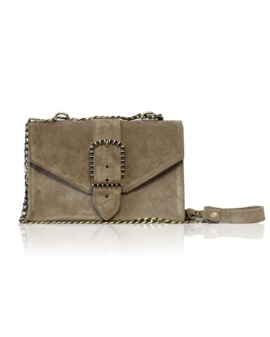 Kyra Suede Δερμάτινη Τσάντα Ώμου- Μocca