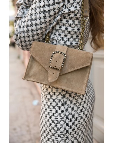 Kyra Suede Δερμάτινη Τσάντα Ώμου- Μocca